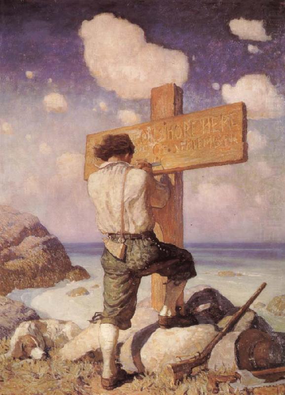 -and making it into a great cross i set it up on the shore where i first landed, NC Wyeth
